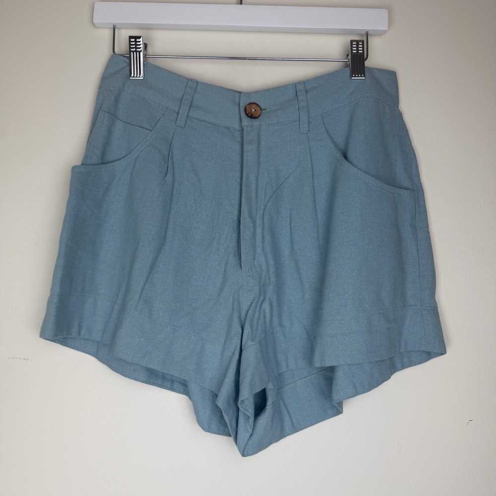 Angels By The Sea Linen Blend High Waist Blue Shorts size Small